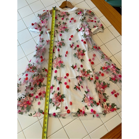 Floral embroidered dress sheer white short sleeve spaghetti strap coverup party - Picture 6 of 13